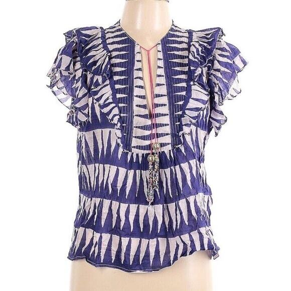 Womens Alicia Bell Kiara Top Aztec Flutter Blue Purple White Size Large - Picture 1 of 9